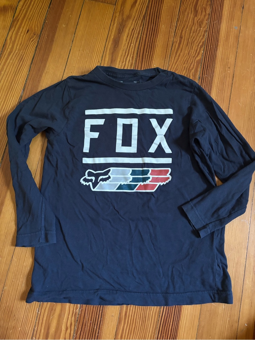 Fox Navy Long Sleeve Tee with Red, White & Blue Logo